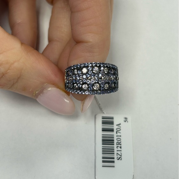 Suzy Levian Sterling Silver Blue & White CZ Pave Ring NWT - Picture 3 of 10